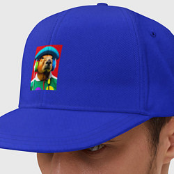 Кепка-снепбек Капибара в наушниках и шляпе - нейросеть, цвет: синий
