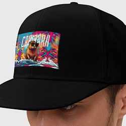 Кепка-снепбек Капибара в очках на волне, цвет: черный