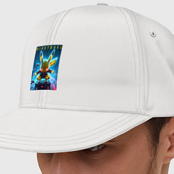 Кепка-снепбек Cyber Pikachu - neon glow ai art, цвет: белый