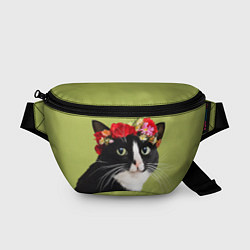 Поясная сумка Кот и цветы, цвет: 3D-принт