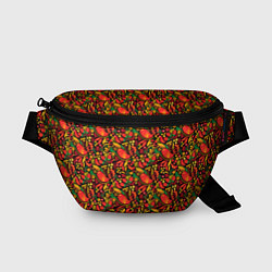Поясная сумка Желтые и красные цветы, птицы и ягоды хохлома, цвет: 3D-принт