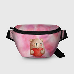 Поясная сумка Медвежонок с сердечком День влюбленных, цвет: 3D-принт