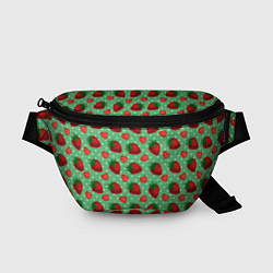 Поясная сумка Клубника на зеленом фоне, цвет: 3D-принт