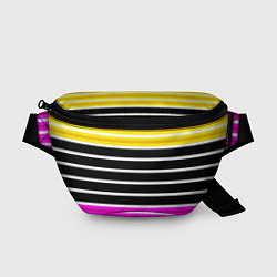 Поясная сумка Желтые розовые и черные полосы на белом, цвет: 3D-принт