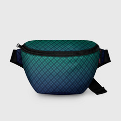 Поясная сумка Клетчатый узор на сине-зеленом градиентном фоне