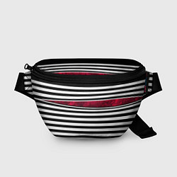 Поясная сумка Полосатый современный черно-белый с красной вставк, цвет: 3D-принт