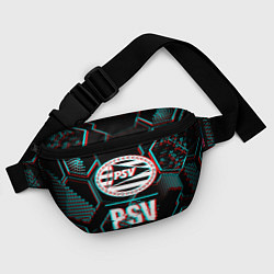 Поясная сумка PSV FC в стиле Glitch на темном фоне, цвет: 3D-принт — фото 2