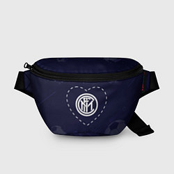Поясная сумка Лого Inter в сердечке на фоне мячей, цвет: 3D-принт