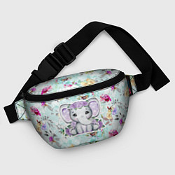 Поясная сумка Милая слониха в цветах, цвет: 3D-принт — фото 2