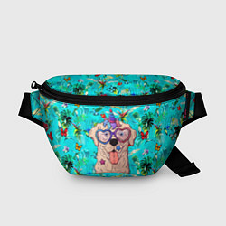 Поясная сумка Собачка - единорог на фоне цветов, цвет: 3D-принт