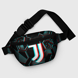 Поясная сумка Juventus FC в стиле glitch на темном фоне, цвет: 3D-принт — фото 2