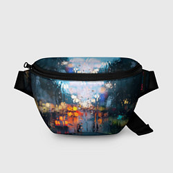 Поясная сумка Город через дождевое стекло, цвет: 3D-принт