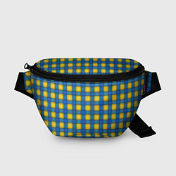 Поясная сумка Желтый с синим клетчатый модный узор, цвет: 3D-принт