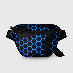 Поясная сумка Соты на синем неоновом фоне, цвет: 3D-принт