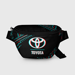 Поясная сумка Значок Toyota в стиле glitch на темном фоне, цвет: 3D-принт