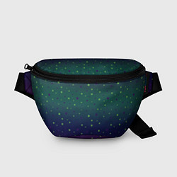 Поясная сумка Неоновые зеленые и сиреневые звезды на темно зелен, цвет: 3D-принт