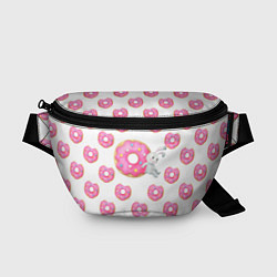 Поясная сумка Серый кролик с розовыми пончиками, цвет: 3D-принт