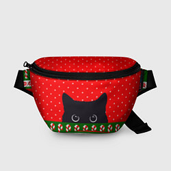 Поясная сумка Котик: новогодний свитер, цвет: 3D-принт