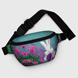 Поясная сумка Голубоглазый кролик в цветах, цвет: 3D-принт — фото 2