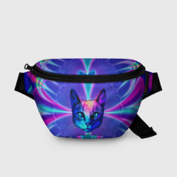 Поясная сумка Яркий неоновый портрет кота, цвет: 3D-принт
