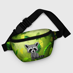 Поясная сумка Енот на фоне зеленой листвы, цвет: 3D-принт — фото 2