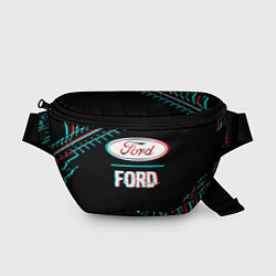Поясная сумка Значок Ford в стиле glitch на темном фоне, цвет: 3D-принт