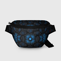 Поясная сумка Калейдоскопные черные и синие узоры, цвет: 3D-принт
