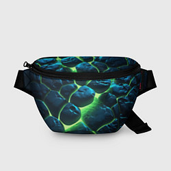 Поясная сумка Разлом зеленых плит с неоном, цвет: 3D-принт