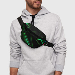 Поясная сумка Green lines black backgrouns, цвет: 3D-принт — фото 2