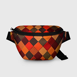 Поясная сумка Шахматка красно-коричневая, цвет: 3D-принт