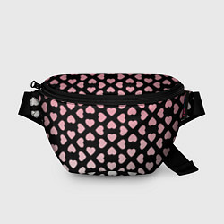 Поясная сумка Розовые сердечки на чёрном, цвет: 3D-принт