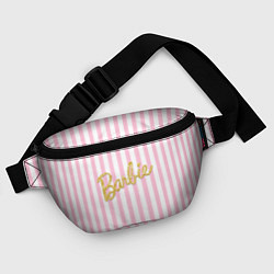 Поясная сумка Barbie - золотая надпись и бело-розовые полосы, цвет: 3D-принт — фото 2