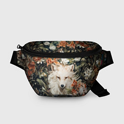 Поясная сумка Белая лисица в кустах цветов, цвет: 3D-принт