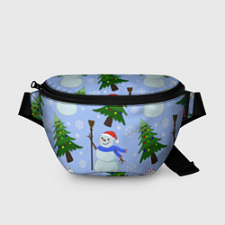 Поясная сумка Снеговики с новогодними елками паттерн, цвет: 3D-принт