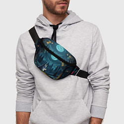 Поясная сумка Волк у костра в стиле фолк-арт, цвет: 3D-принт — фото 2