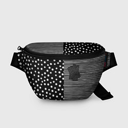 Поясная сумка Мелкая полоска и белый горошек на чёрном, цвет: 3D-принт