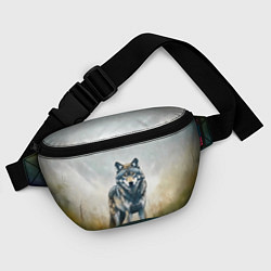Поясная сумка Минималистичный пейзаж с волком акварель, цвет: 3D-принт — фото 2