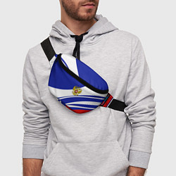 Поясная сумка Герб России на абстрактных полосах, цвет: 3D-принт — фото 2