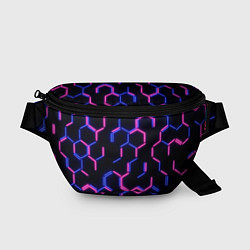 Поясная сумка Сине-розовые неоновые неполные гексагоны, цвет: 3D-принт