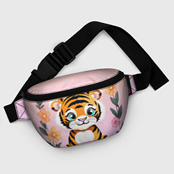 Поясная сумка Милый тигренок с цветами на фоне, цвет: 3D-принт — фото 2