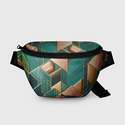 Поясная сумка Арт деко зеленый и золотой узор из геометрических, цвет: 3D-принт