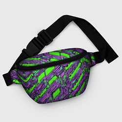Поясная сумка Фиолетовые фрагменты на зелёном фоне, цвет: 3D-принт — фото 2