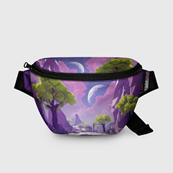 Поясная сумка Фиолетовые горы зеленые деревья и космос, цвет: 3D-принт