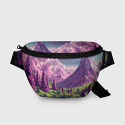 Поясная сумка Геометрический зеленый пейзаж и фиолетовые горы, цвет: 3D-принт