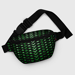 Поясная сумка Зелёно-белые полосы на чёрном фоне, цвет: 3D-принт — фото 2