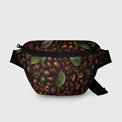 Поясная сумка Кофейные зёрна с листьями, цвет: 3D-принт