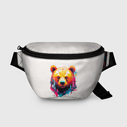 Поясная сумка Мишка в городе: голова медведя на фоне красочного, цвет: 3D-принт
