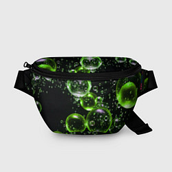 Поясная сумка Зеленые пузыри на черном, цвет: 3D-принт