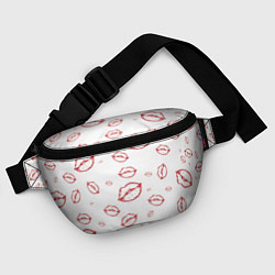 Поясная сумка Паттерн красные губы на белом - lips classic, цвет: 3D-принт — фото 2