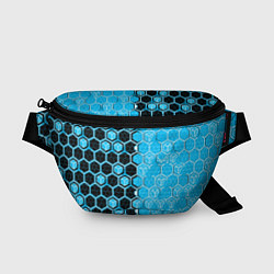 Поясная сумка Техно-киберпанк шестиугольники голубой и чёрный, цвет: 3D-принт